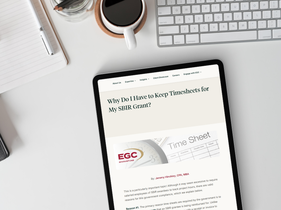 Article on an iPad about SBIR Grant Timesheets